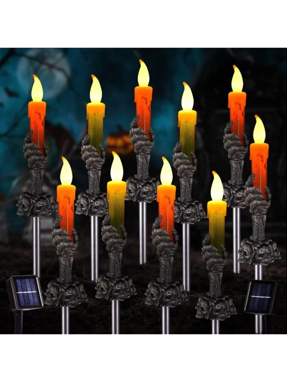 10 Pack Solar Pathway Lights for Halloween Outdoor Decorations - Spooky Glow